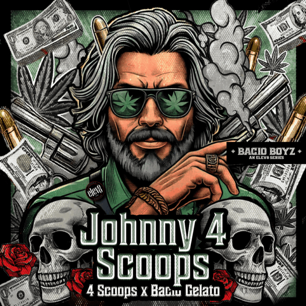 Johnny 4 scoops Johnny 4 Scoops strain – a unique hybrid with grape gas, creamy gelato sweetness, and heavy frost.